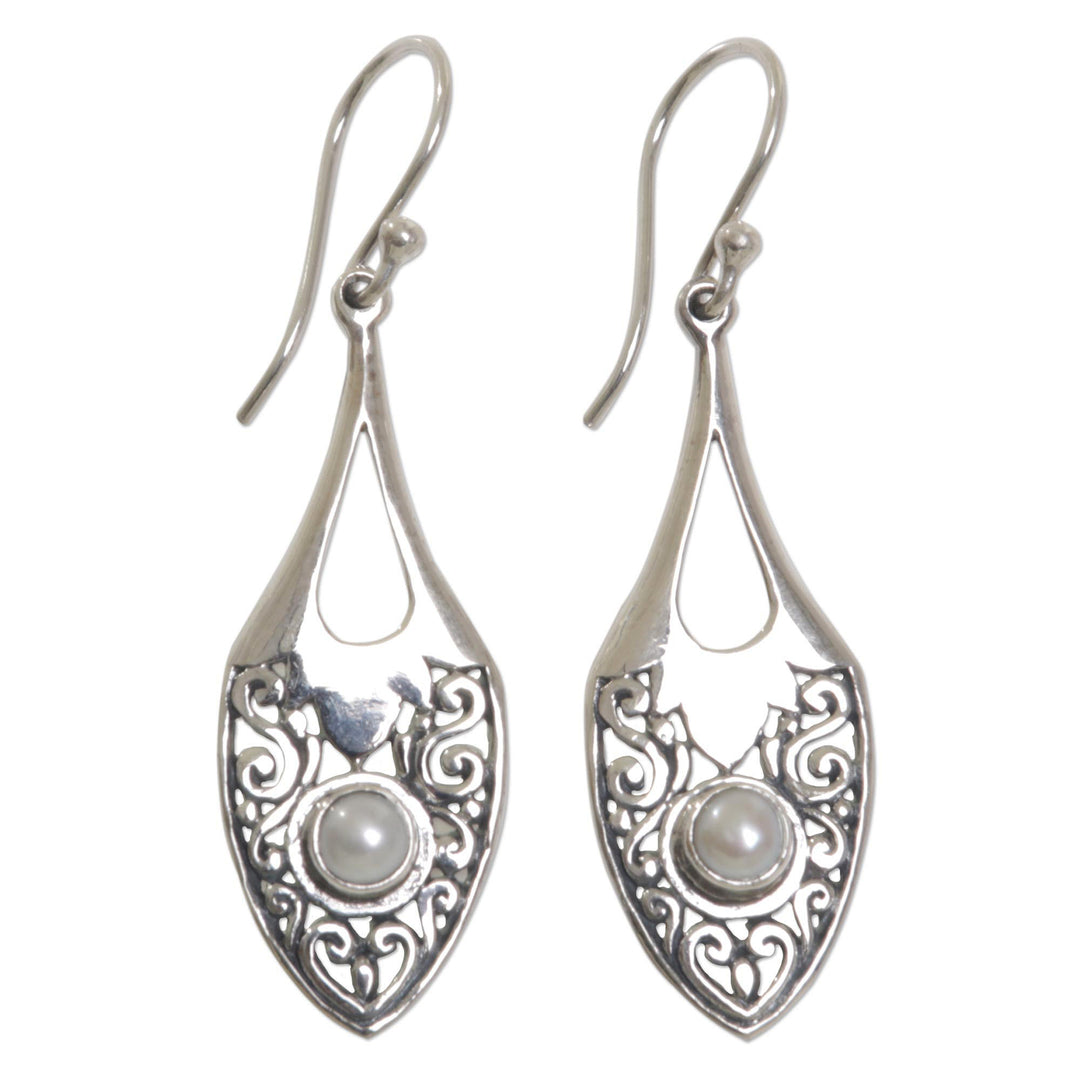 Sterling Silver Cultured Pearl Dangle Earrings Indonesia - Catch the Moon