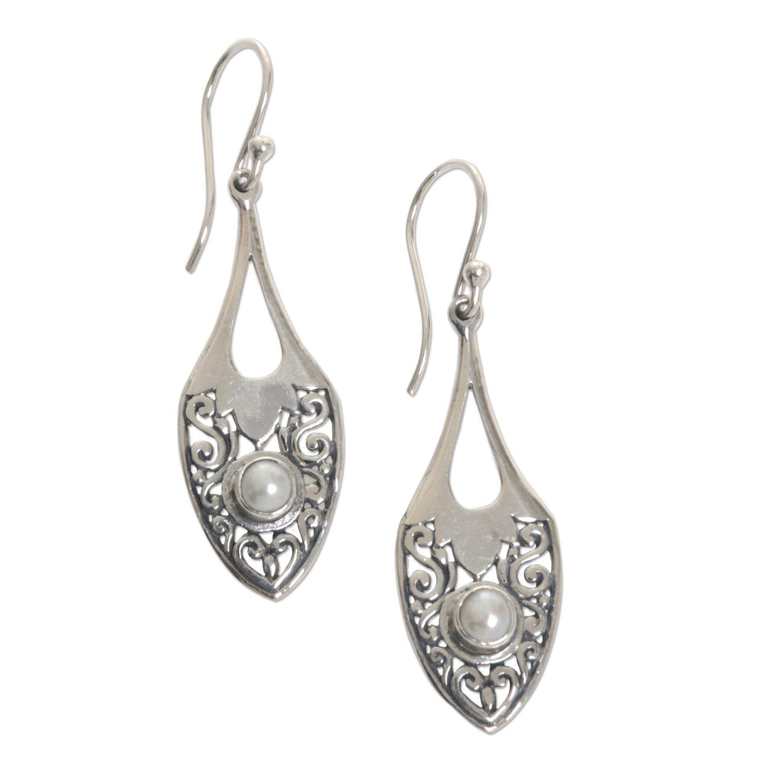 Sterling Silver Cultured Pearl Dangle Earrings Indonesia - Catch the Moon