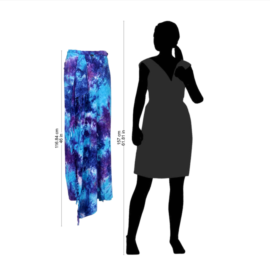 Rayon Tied Dyed Sarong in Assorted Shades of Blue and Purple - Sea Glass