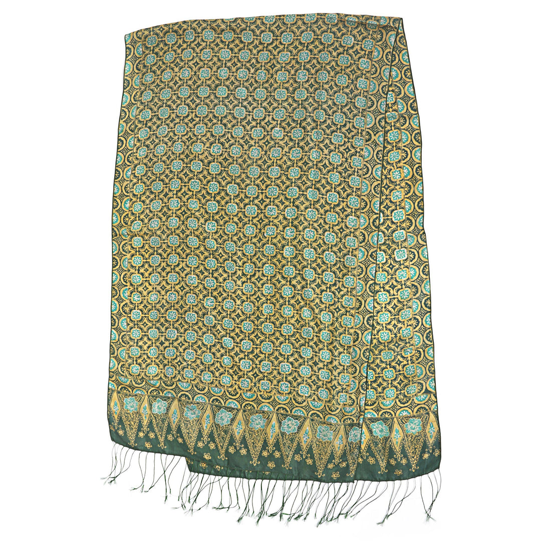 Green Truntum Patterned 100% Silk Batik Shawl - Truntum Ijo