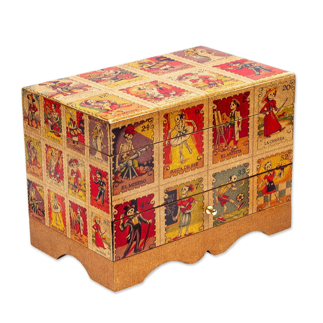 Day of the Dead Bingo Decoupage on Pinewood Jewelry Box - Day of the Dead Lottery
