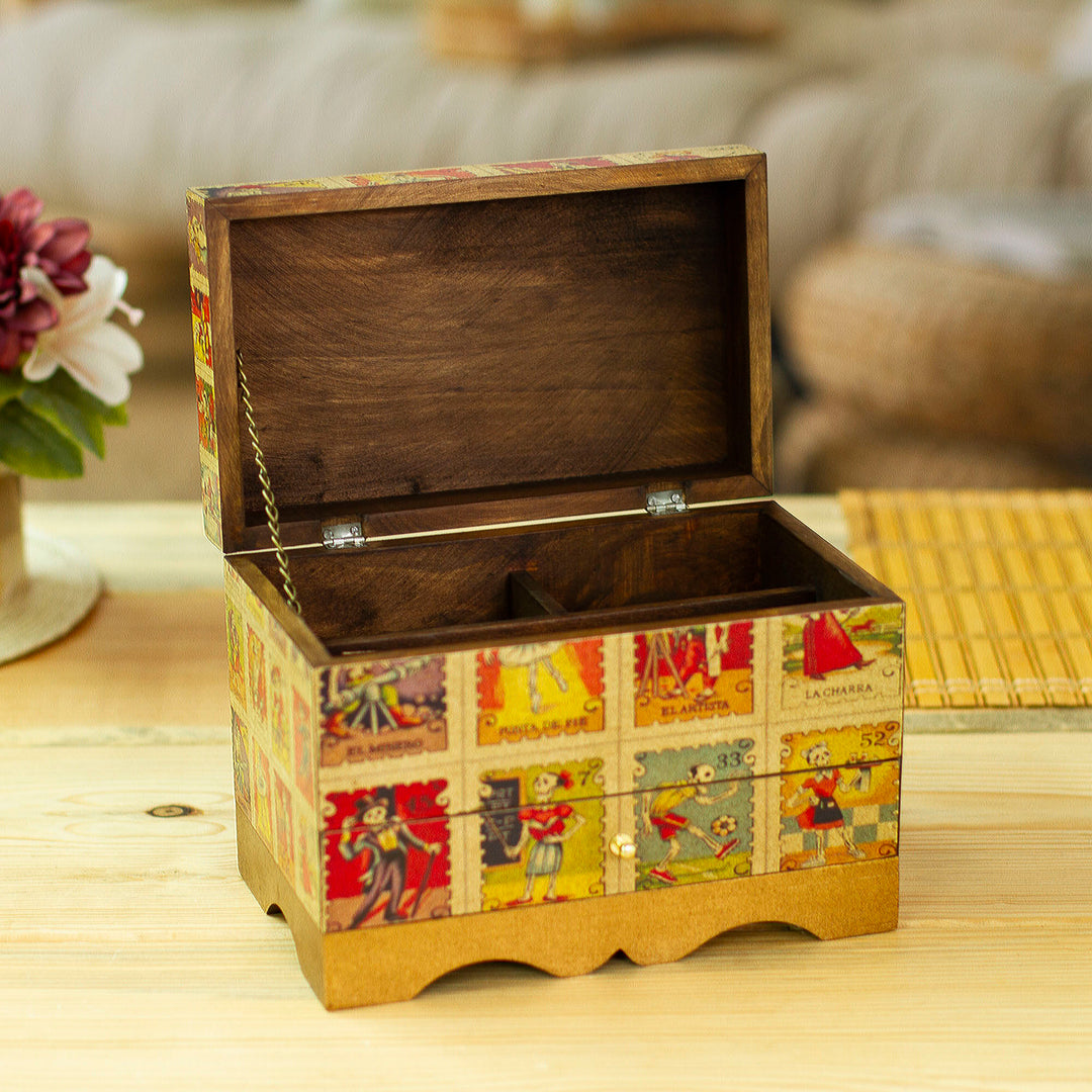 Day of the Dead Bingo Decoupage on Pinewood Jewelry Box - Day of the Dead Lottery
