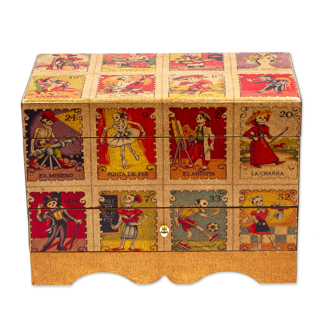 Day of the Dead Bingo Decoupage on Pinewood Jewelry Box - Day of the Dead Lottery