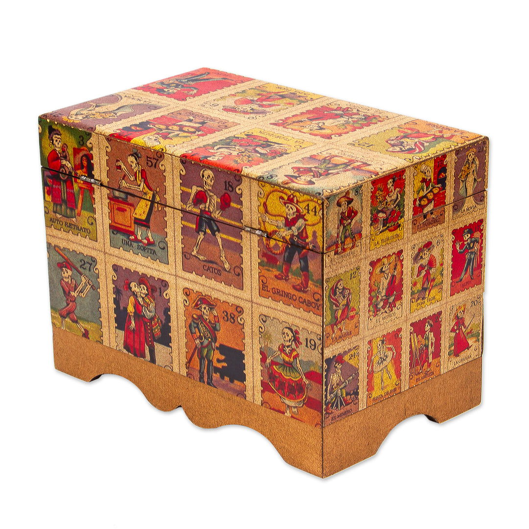 Day of the Dead Bingo Decoupage on Pinewood Jewelry Box - Day of the Dead Lottery
