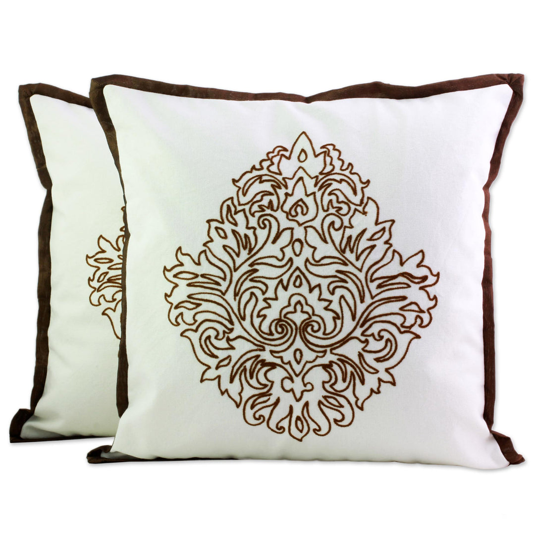 Acrylic Embroidered Cotton Cushion Covers (Pair) from India - Copper Beauty