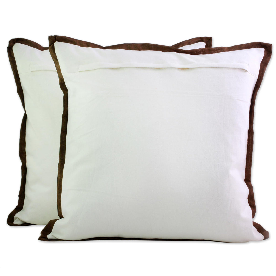 Acrylic Embroidered Cotton Cushion Covers (Pair) from India - Copper Beauty