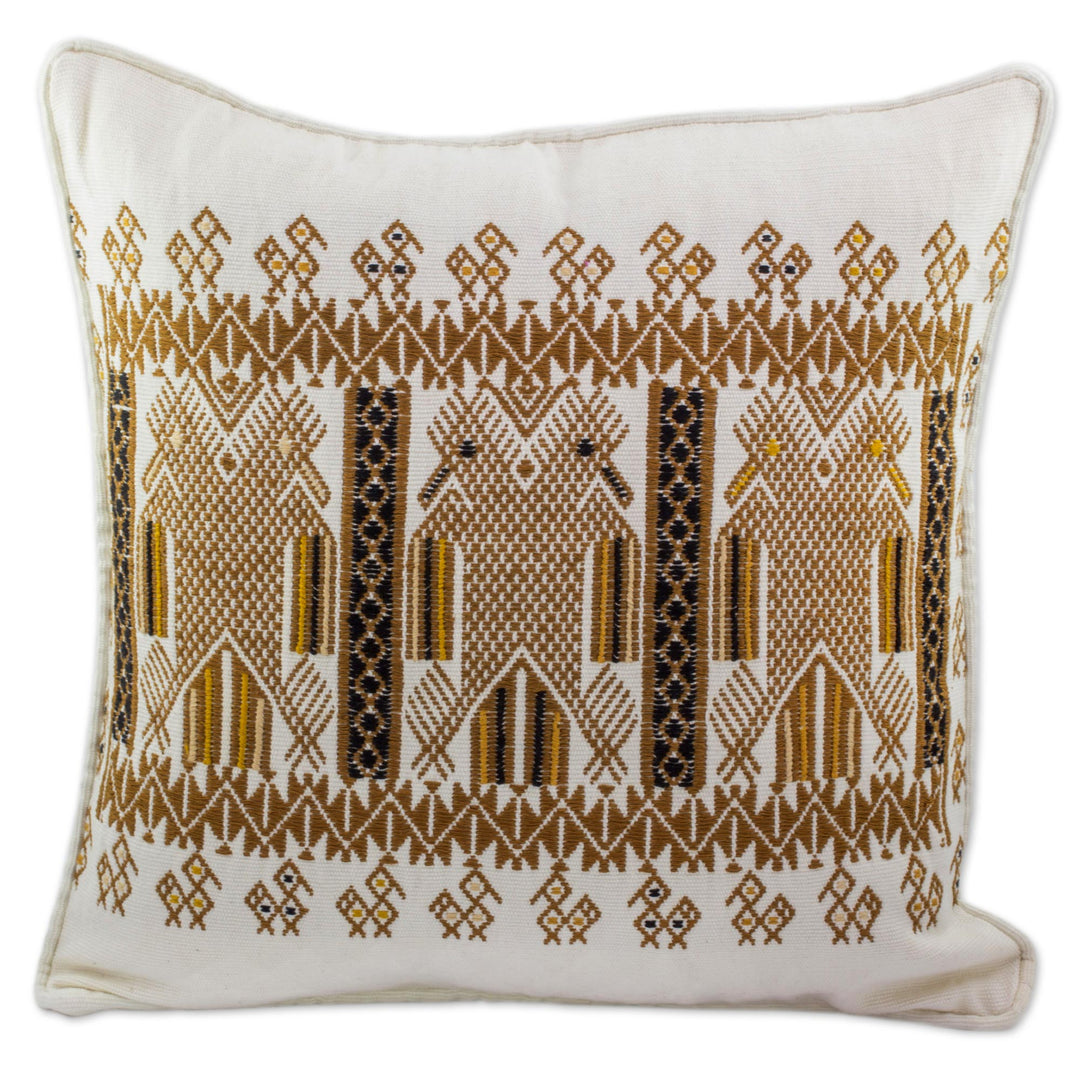 Two-headed Maya Eagle on Alabaster Cotton Cushion Cover - Kot, Divine Eagle