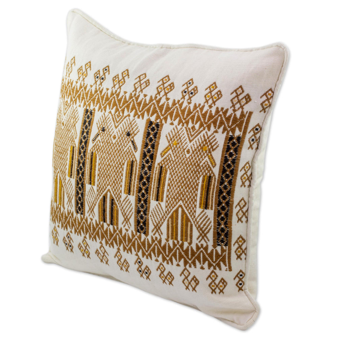 Two-headed Maya Eagle on Alabaster Cotton Cushion Cover - Kot, Divine Eagle