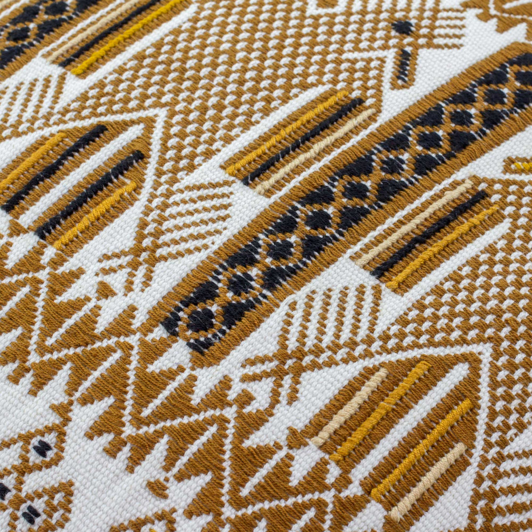Two-headed Maya Eagle on Alabaster Cotton Cushion Cover - Kot, Divine Eagle