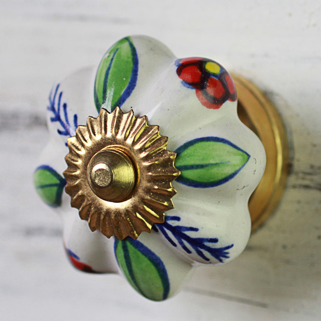 Ceramic Cabinet Knobs Floral Multicolored (Set of 6) India - Garden Glamour