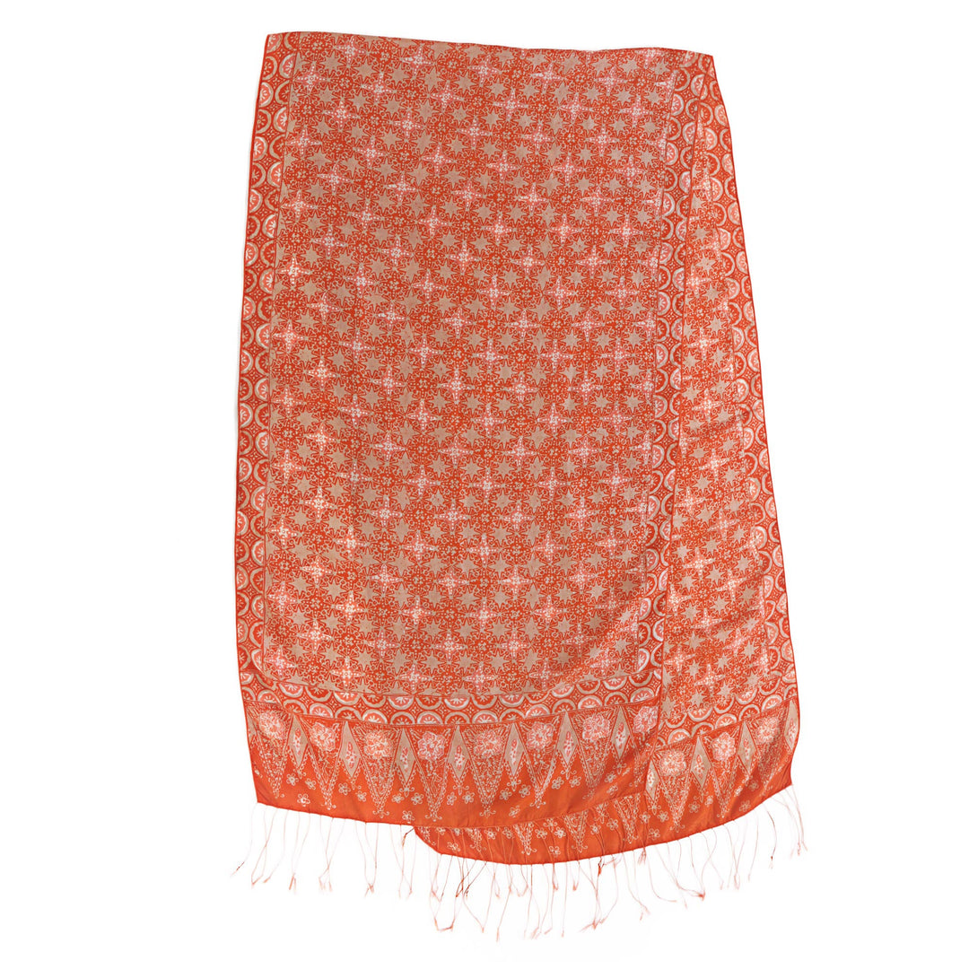 Silk Shawl with Tangerine Truntum Motifs from Indonesia - Truntum Star