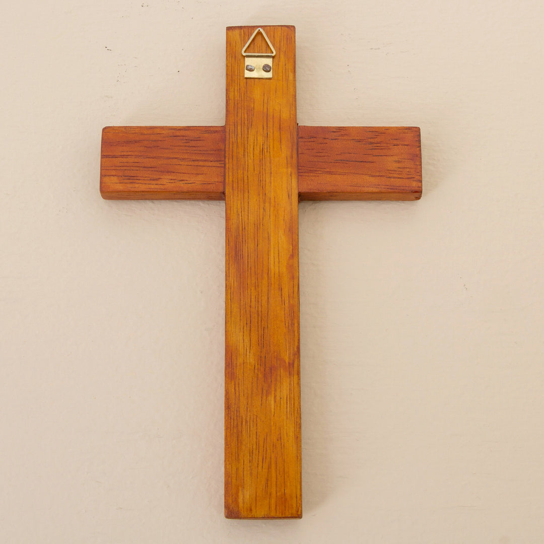 Chrysocolla Copper Bronze Wood Cross Wall Decor from Peru - Chrysocolla Cross