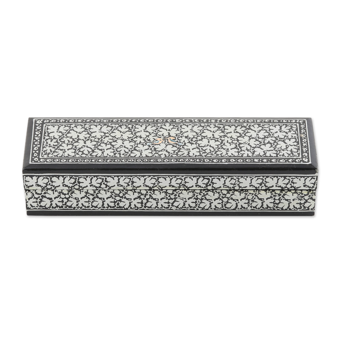 Handmade Wood Floral Decorative Box by Indian Artisan - Midnight Charm