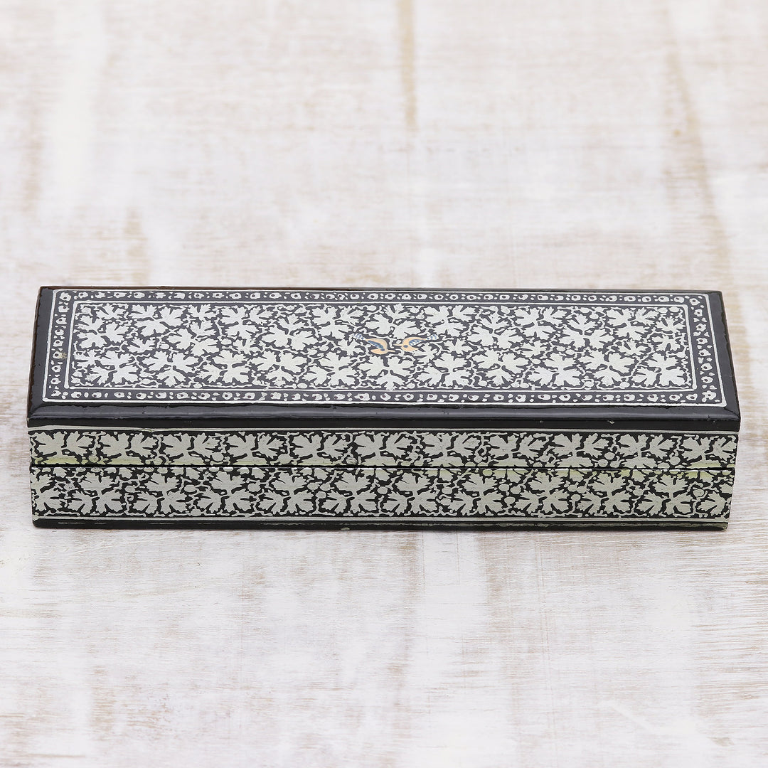 Handmade Wood Floral Decorative Box by Indian Artisan - Midnight Charm