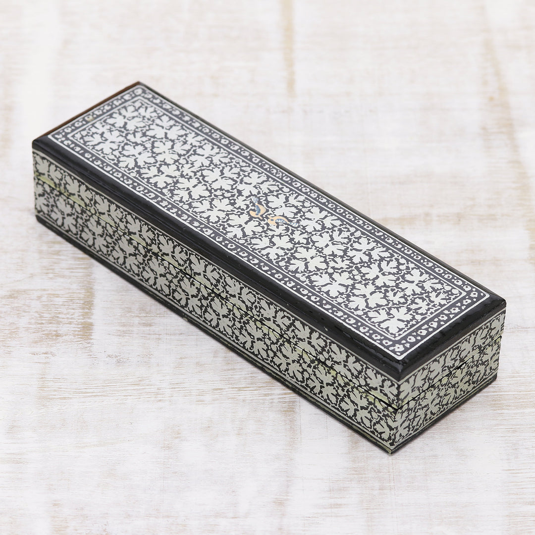 Handmade Wood Floral Decorative Box by Indian Artisan - Midnight Charm