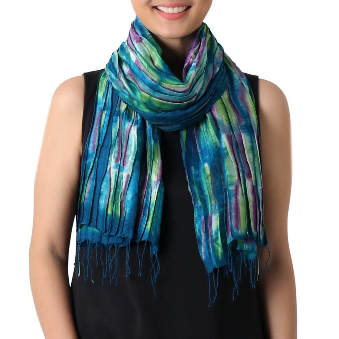 Hand Woven Fringed Silk Scarf in Multicolor from Thailand - Enchanting Love