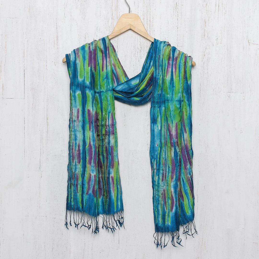 Hand Woven Fringed Silk Scarf in Multicolor from Thailand - Enchanting Love