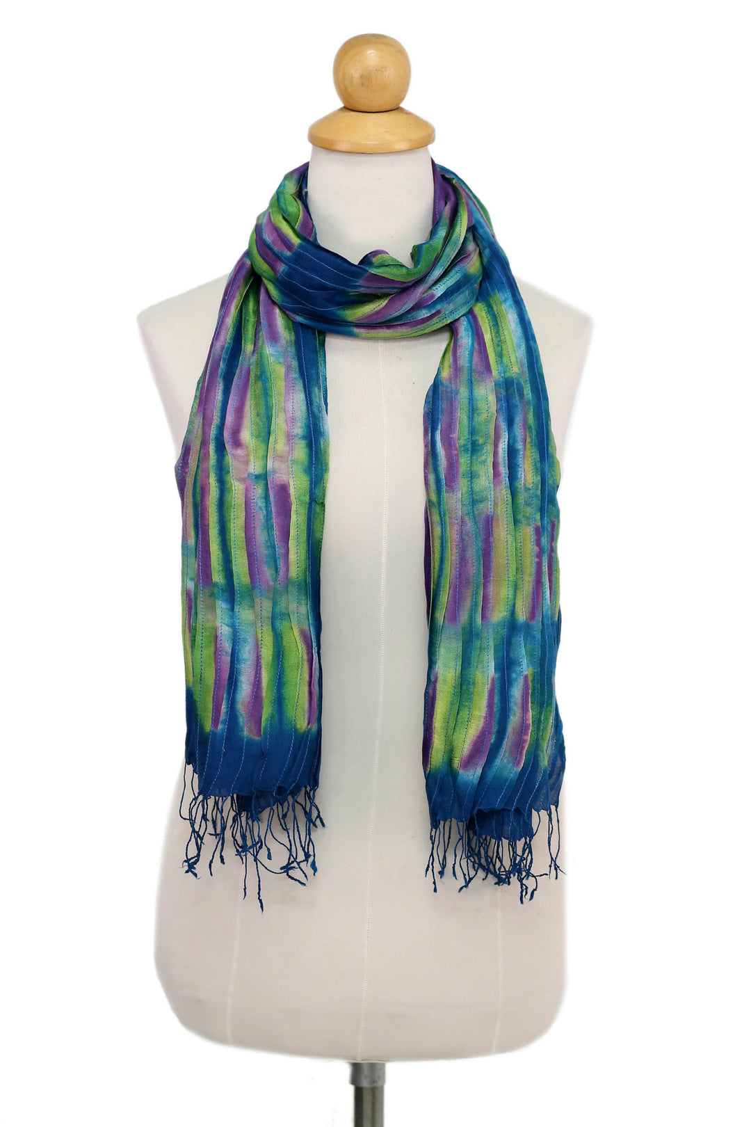 Hand Woven Fringed Silk Scarf in Multicolor from Thailand - Enchanting Love