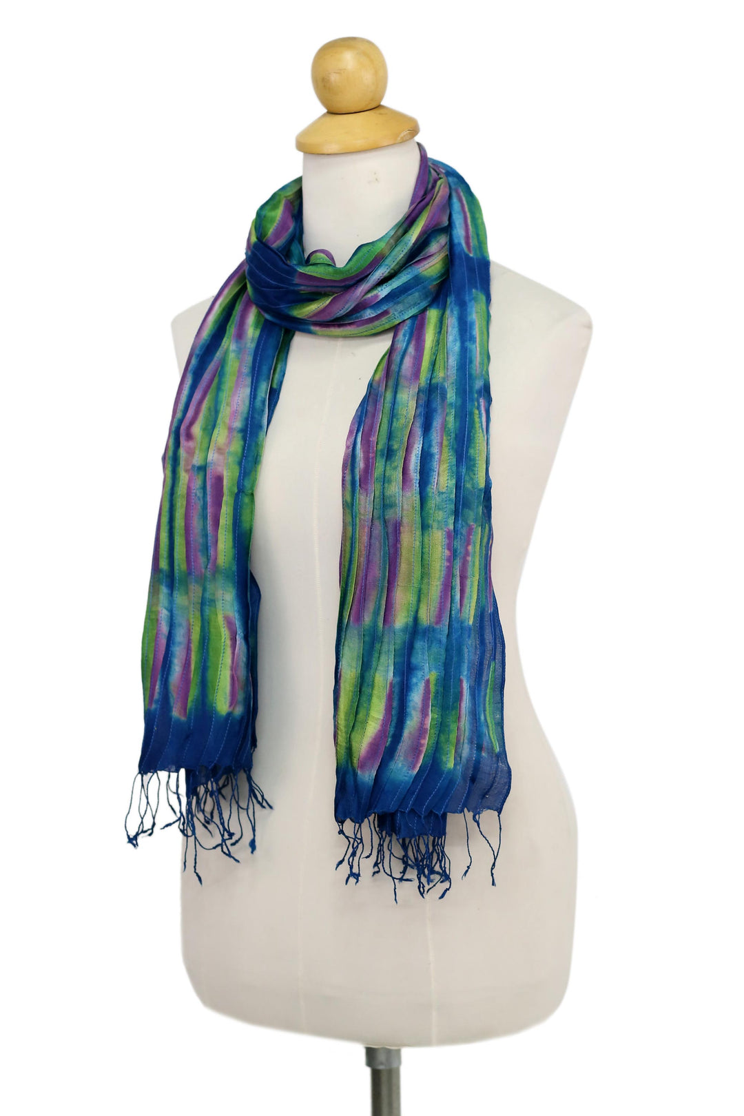 Hand Woven Fringed Silk Scarf in Multicolor from Thailand - Enchanting Love
