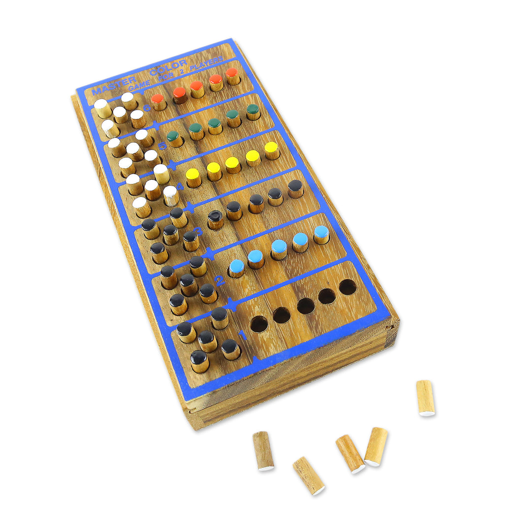 Hand Made Colorful Wood Peg Game from Thailand - Code Breaker