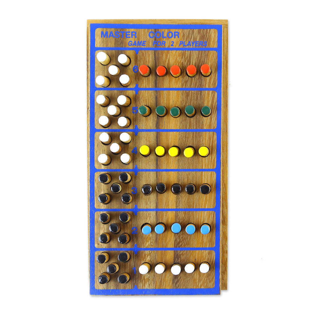 Hand Made Colorful Wood Peg Game from Thailand - Code Breaker