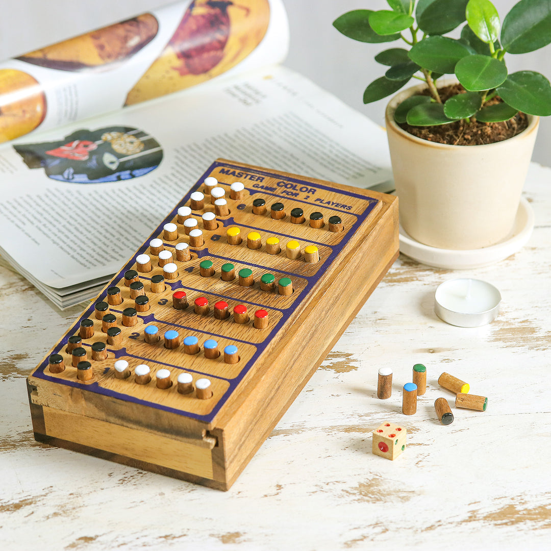 Hand Made Colorful Wood Peg Game from Thailand - Code Breaker