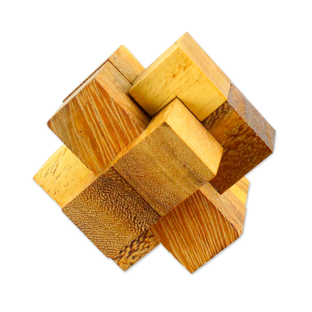 Hand Made Wood Puzzle Game 6 Pieces from Thailand - Wood Burr