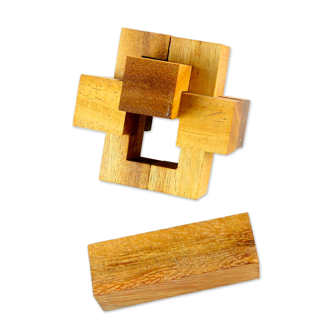 Hand Made Wood Puzzle Game 6 Pieces from Thailand - Wood Burr