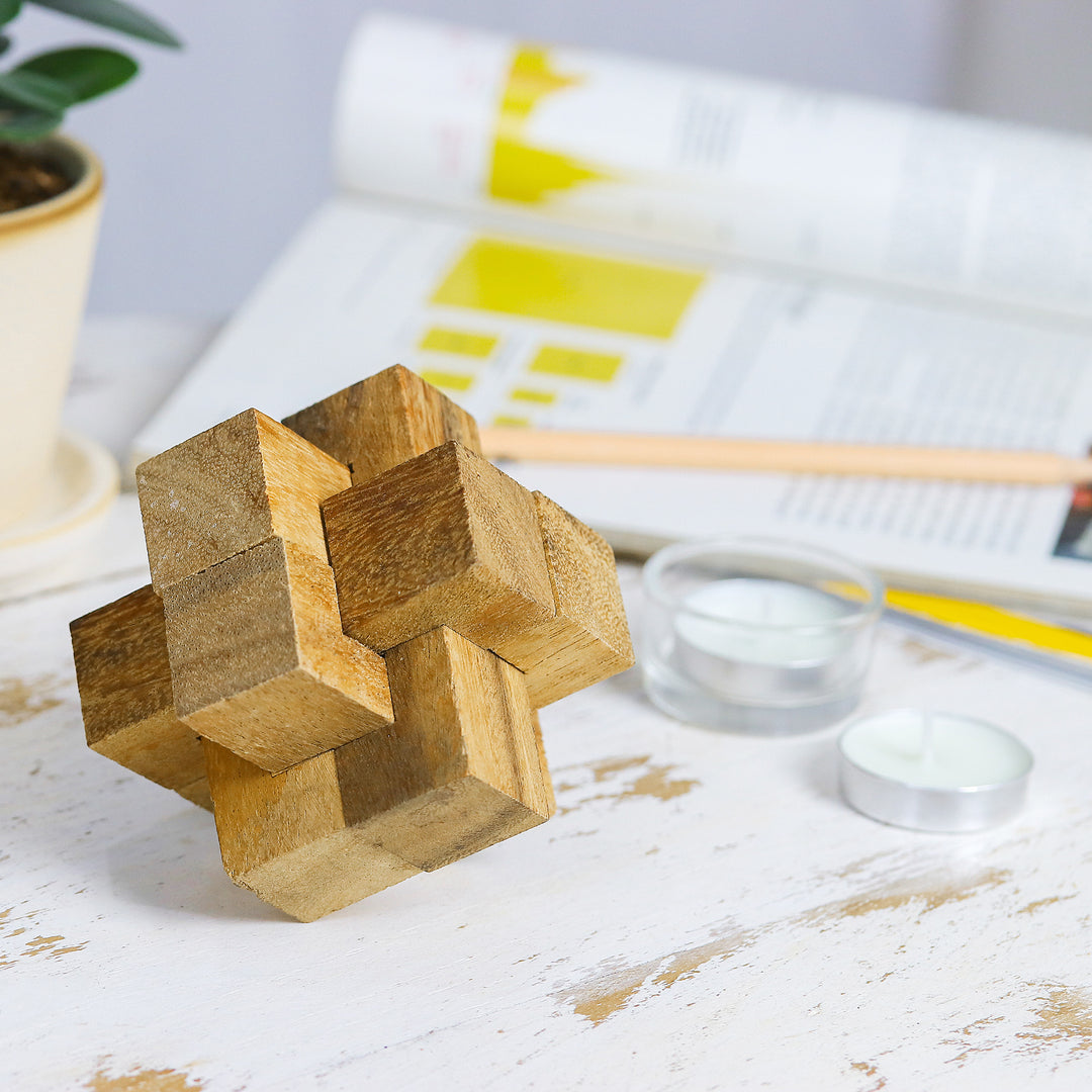 Hand Made Wood Puzzle Game 6 Pieces from Thailand - Wood Burr