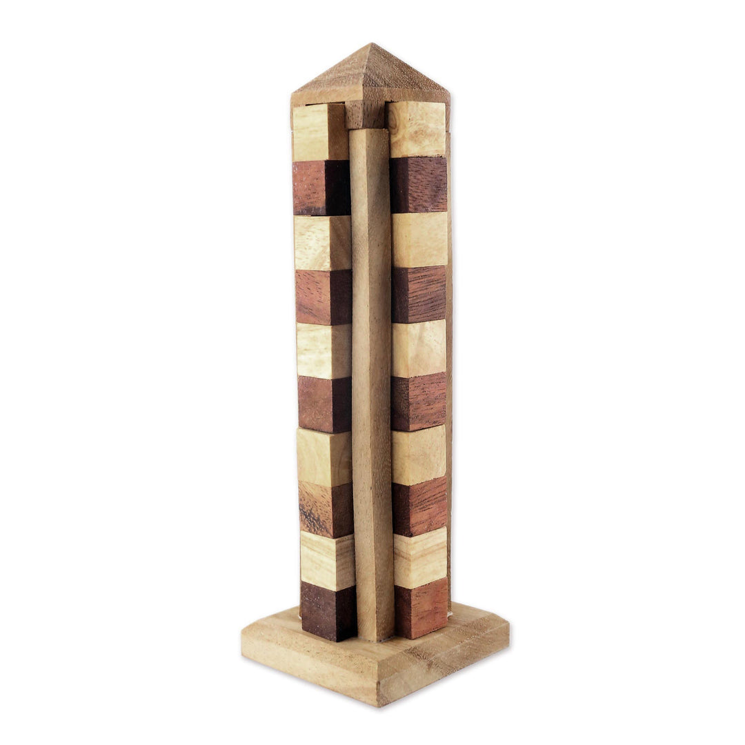 Hand Made Wood Tower Puzzle Game from Thailand - Babylon Tower