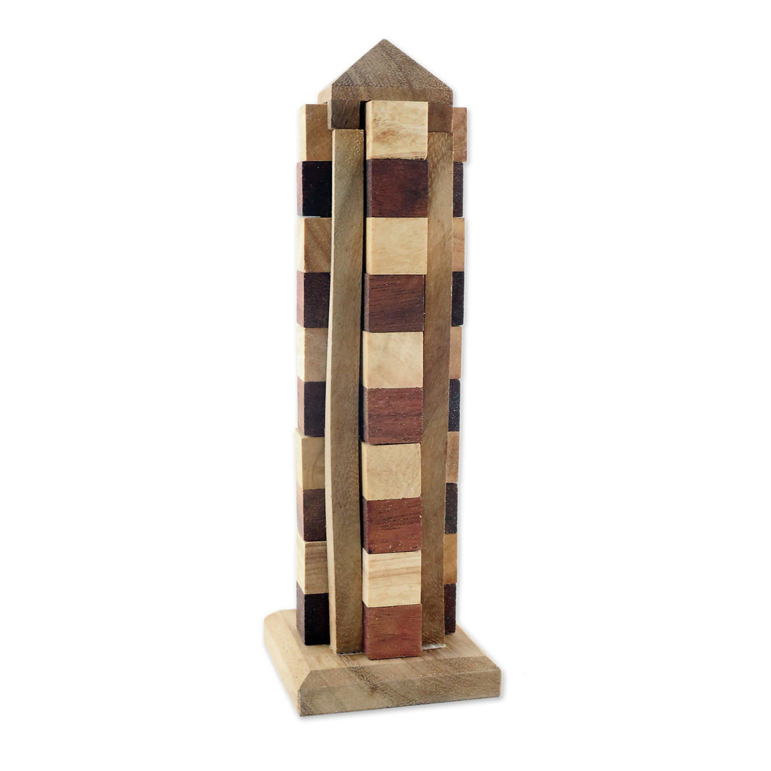 Hand Made Wood Tower Puzzle Game from Thailand - Babylon Tower