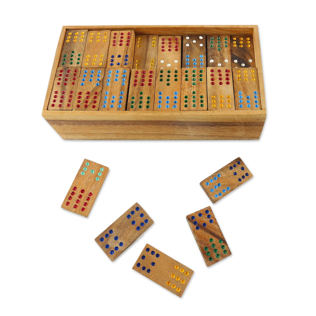 Colorful Rain Tree Wood Domino Set Game from Thailand - Colorful Dominoes