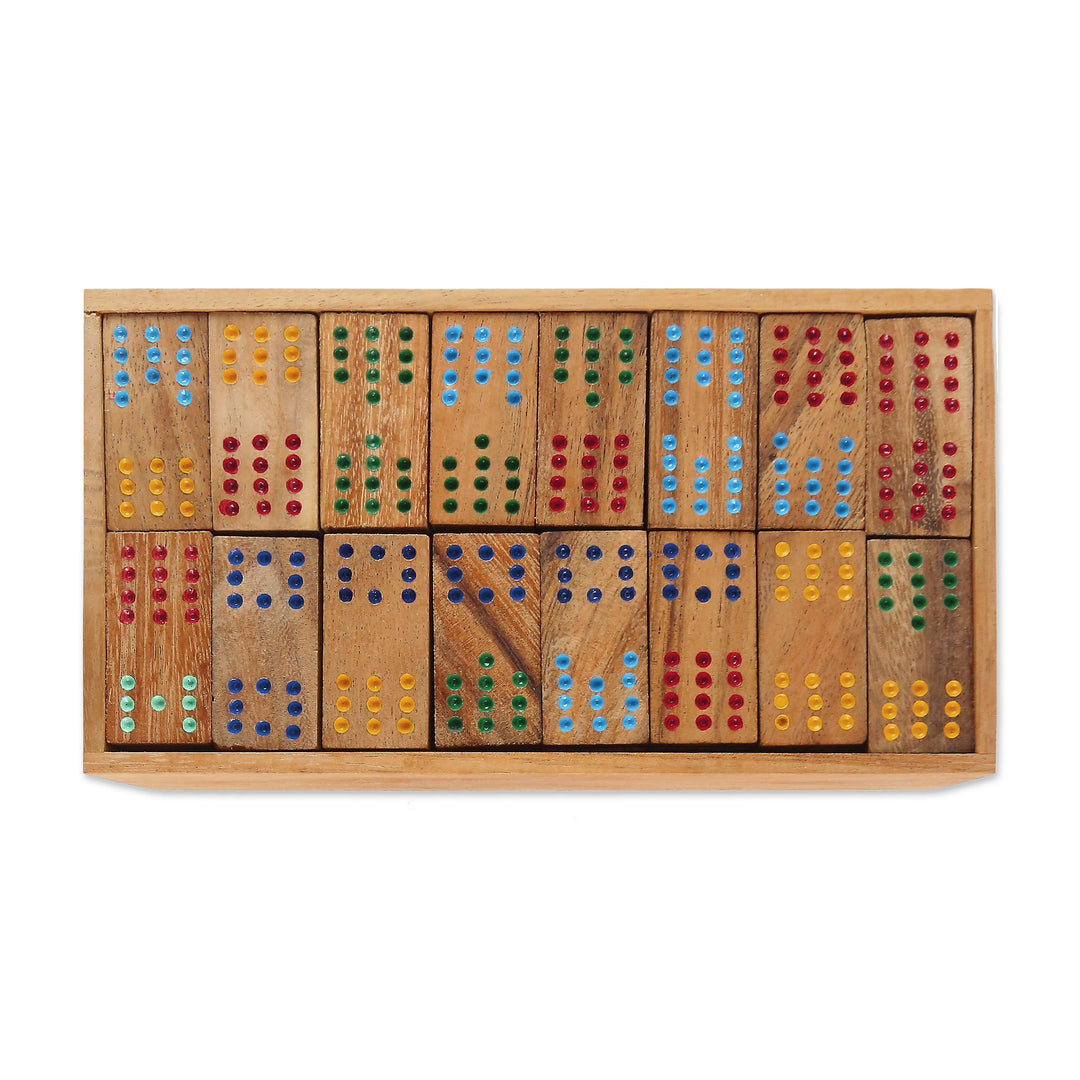 Colorful Rain Tree Wood Domino Set Game from Thailand - Colorful Dominoes