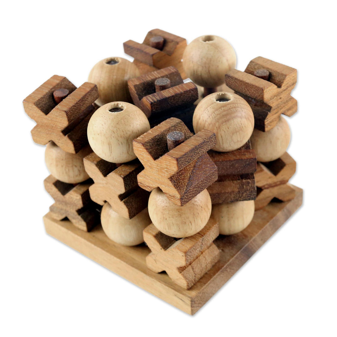 Hand Made Wood Game Tic-Tac-Toe from Thailand - 3D Tic-Tac-Toe