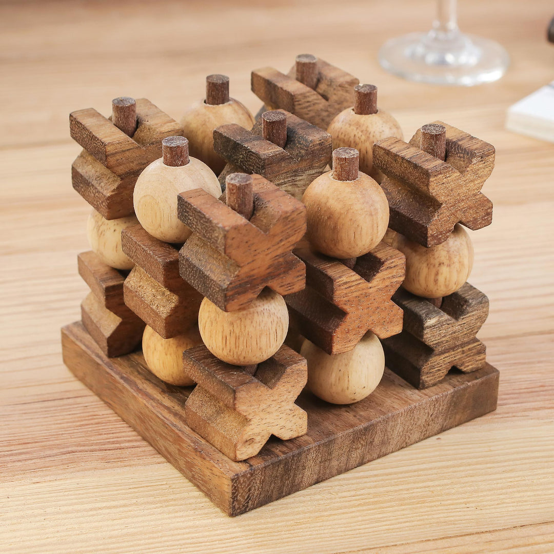 Hand Made Wood Game Tic-Tac-Toe from Thailand - 3D Tic-Tac-Toe
