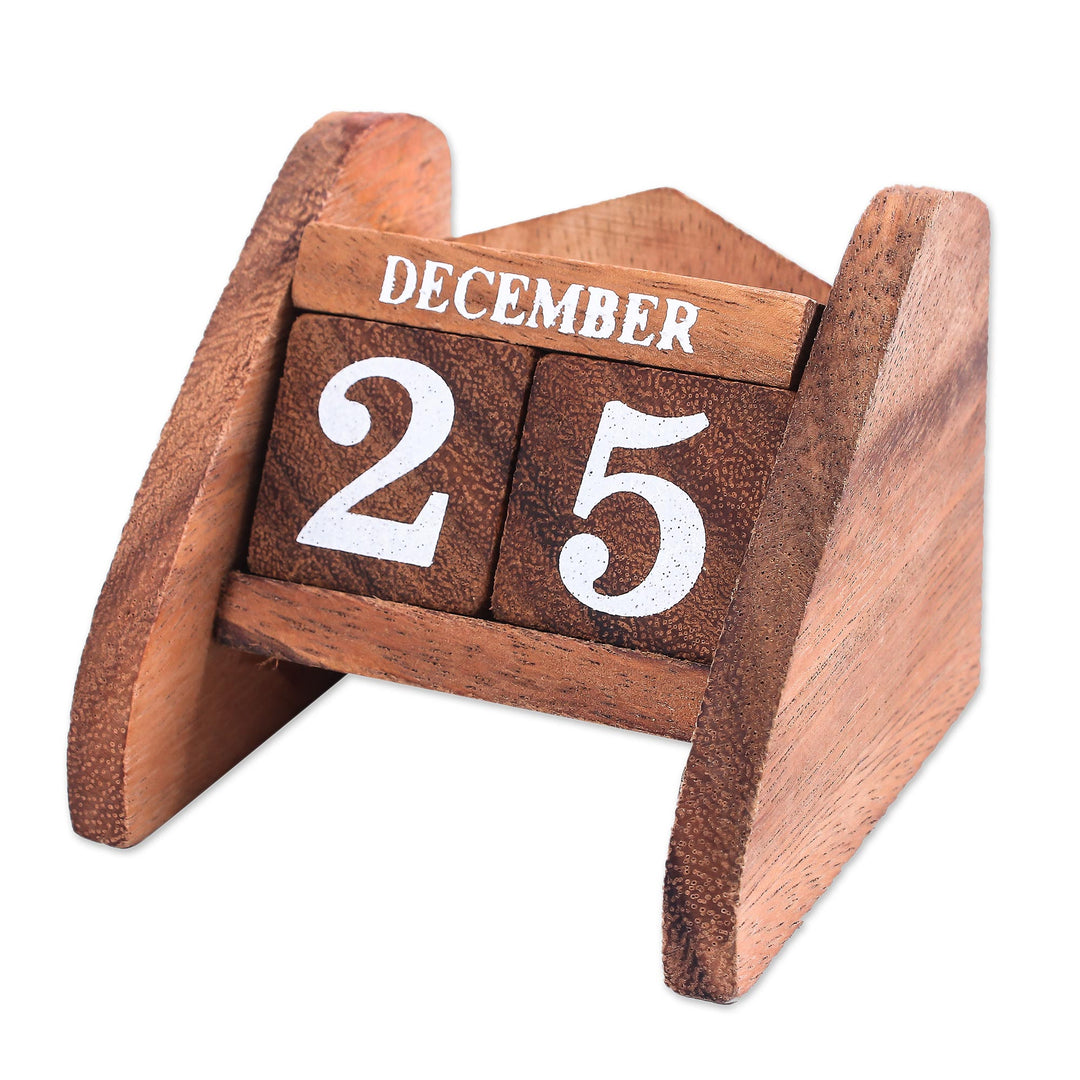 Hand Made Wood Decorative Desk Calendar from Thailand - Time Catcher