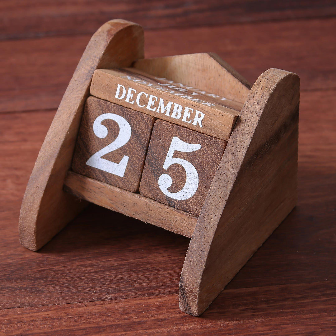 Hand Made Wood Decorative Desk Calendar from Thailand - Time Catcher
