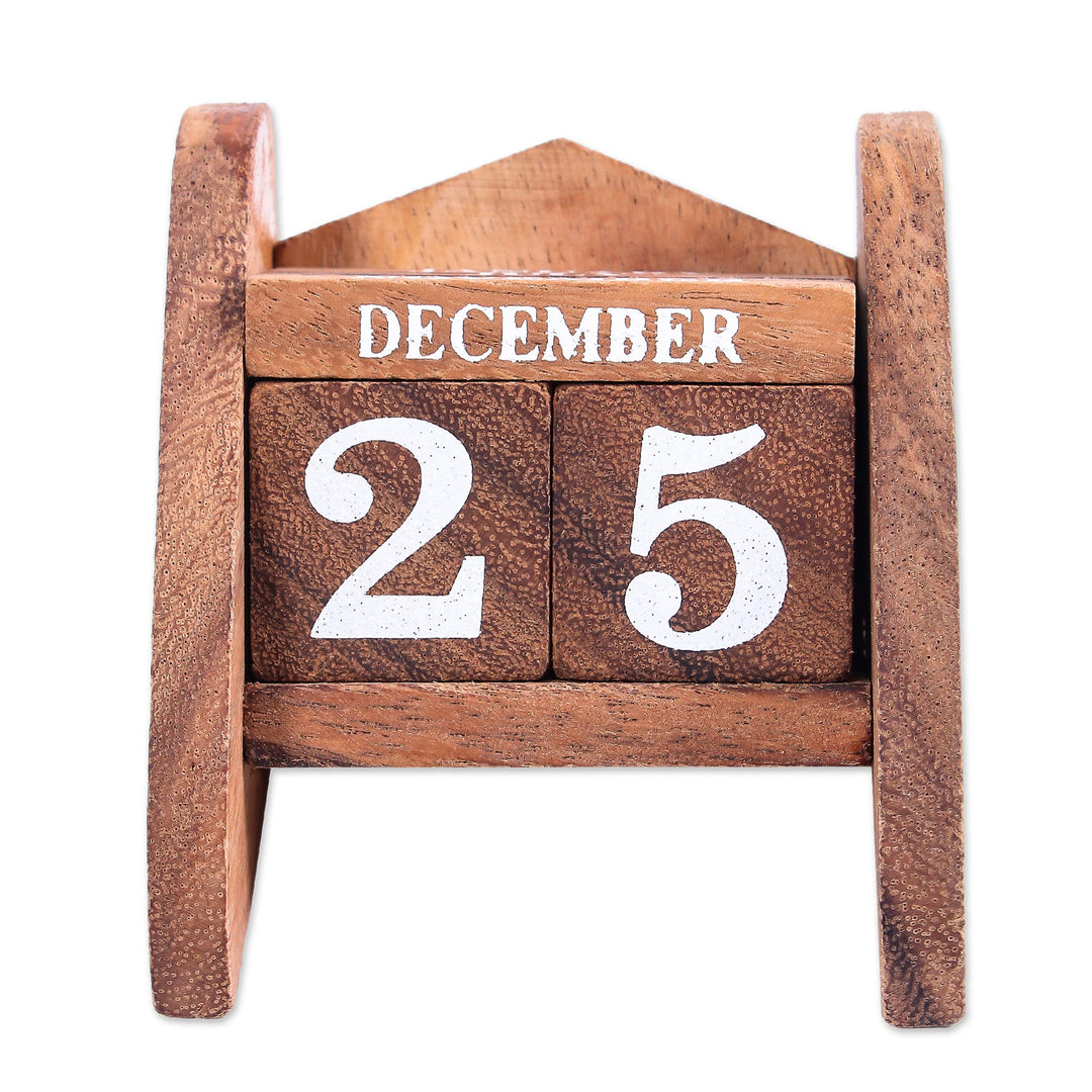 Hand Made Wood Decorative Desk Calendar from Thailand - Time Catcher