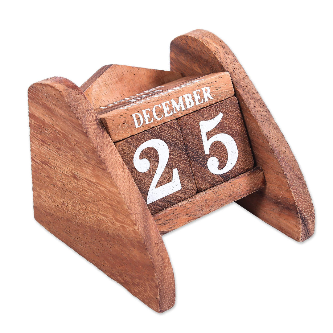 Hand Made Wood Decorative Desk Calendar from Thailand - Time Catcher