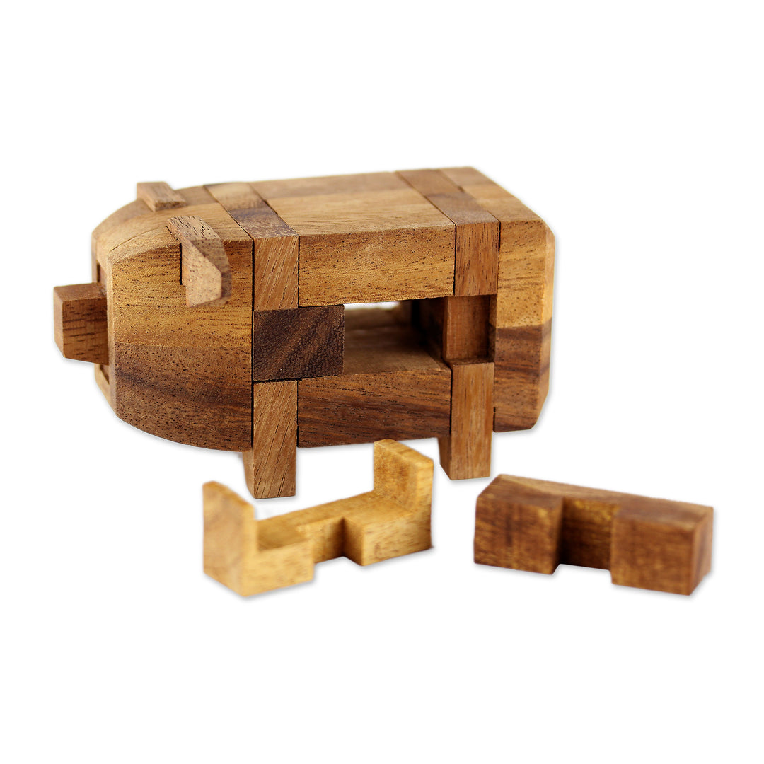 Rain Tree Wood Pig Puzzle from Thailand - Piggy Puzzle