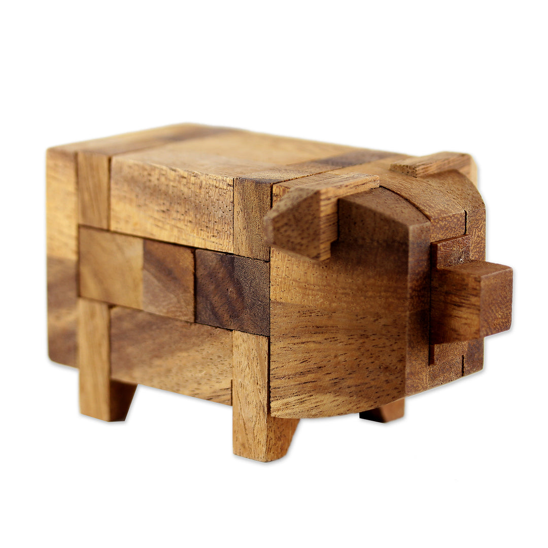 Rain Tree Wood Pig Puzzle from Thailand - Piggy Puzzle