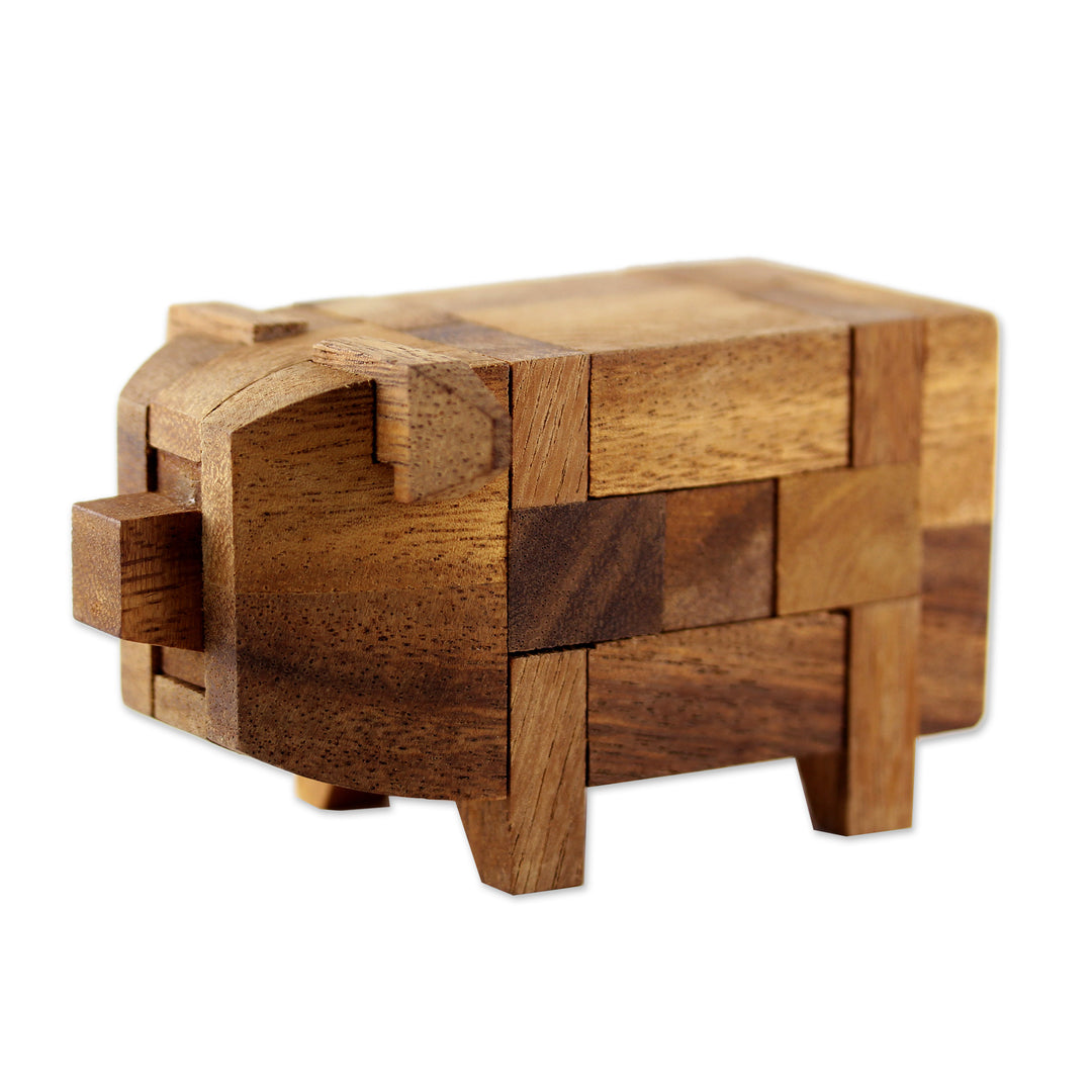 Rain Tree Wood Pig Puzzle from Thailand - Piggy Puzzle