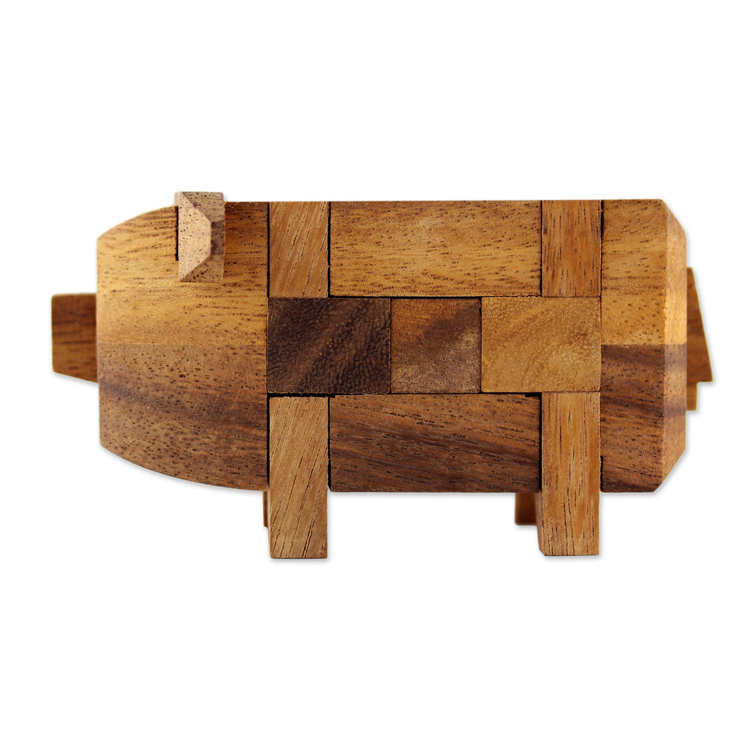 Rain Tree Wood Pig Puzzle from Thailand - Piggy Puzzle