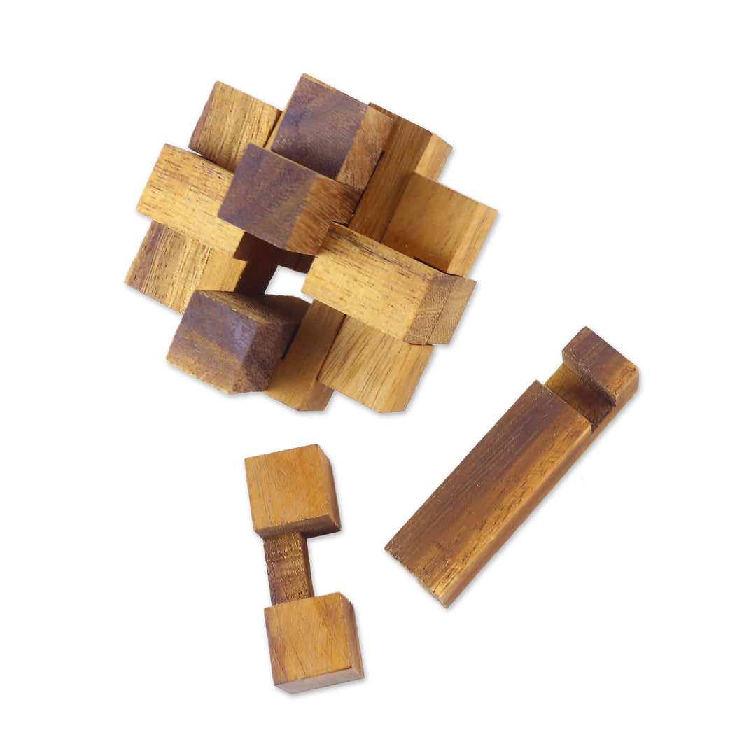 Hand Made Wood Puzzle Game Geometric from Thailand - Diamond Cube