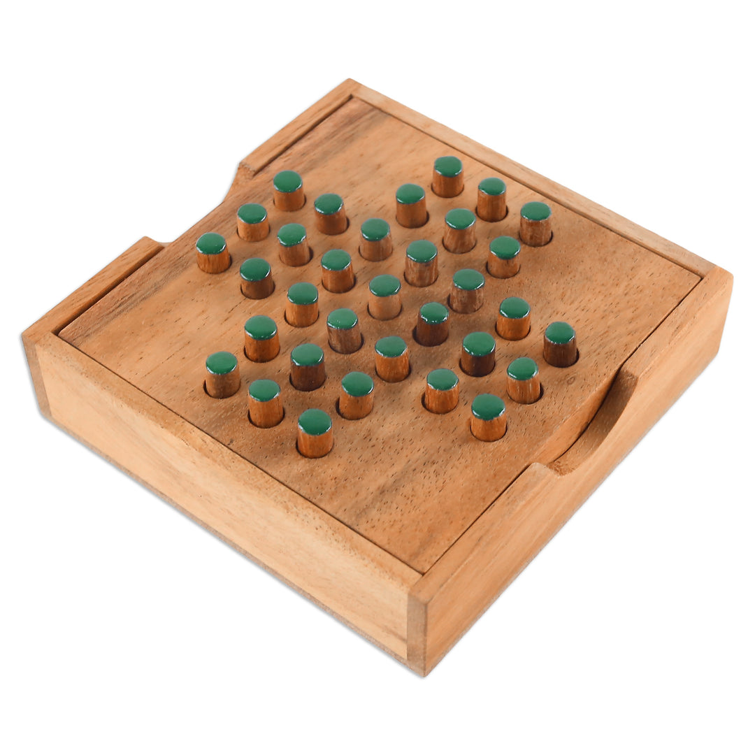 Hand Made Wood Peg Game Teal from Thailand - Elimination