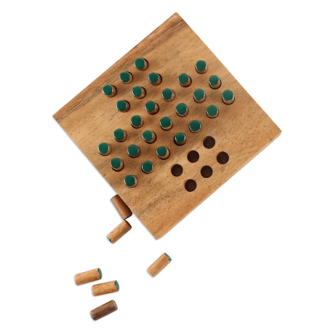 Hand Made Wood Peg Game Teal from Thailand - Elimination