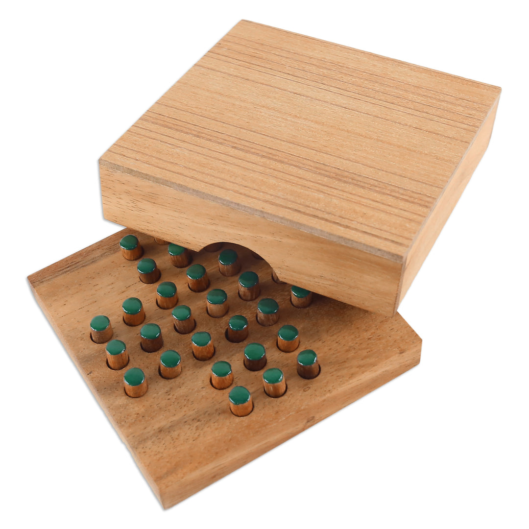 Hand Made Wood Peg Game Teal from Thailand - Elimination