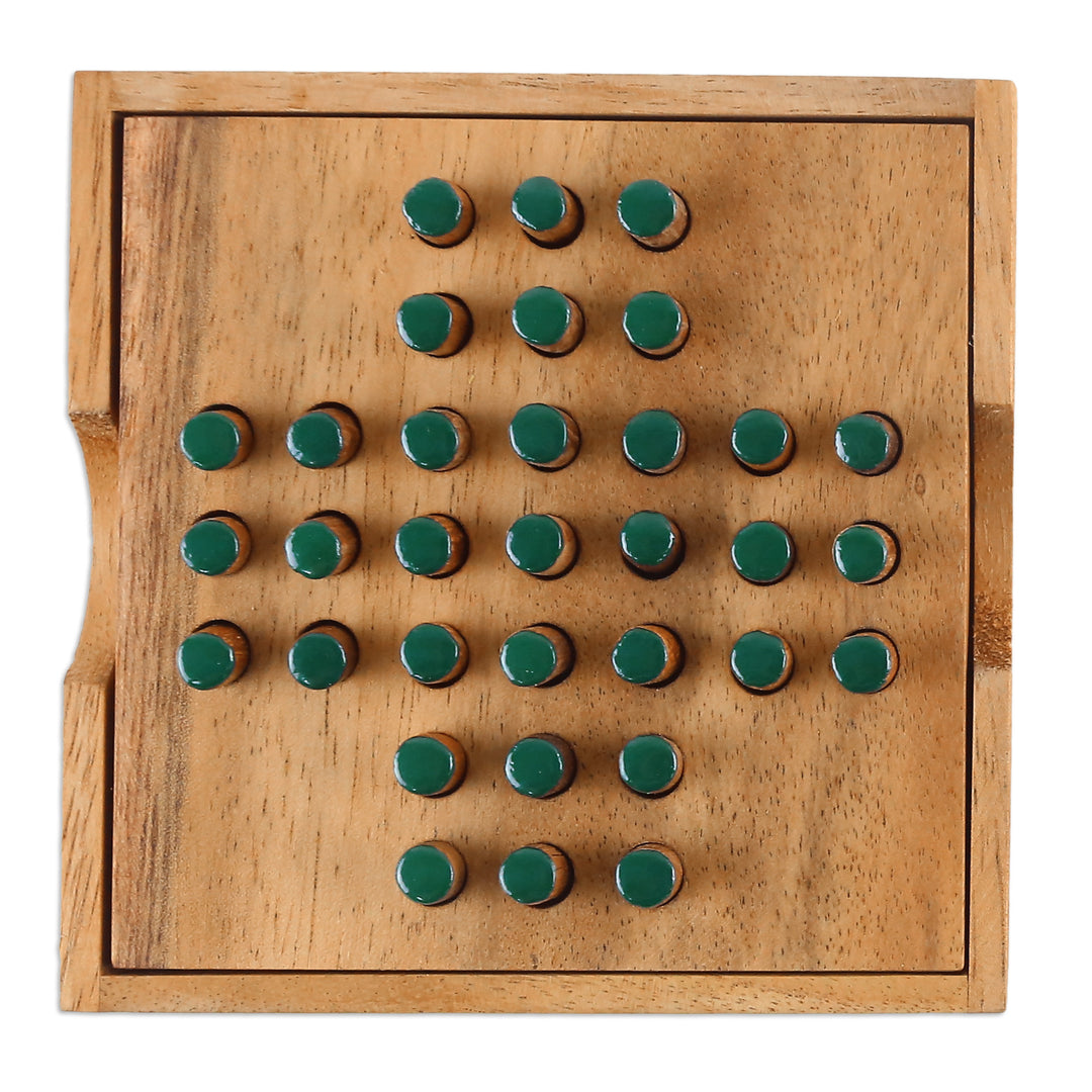 Hand Made Wood Peg Game Teal from Thailand - Elimination