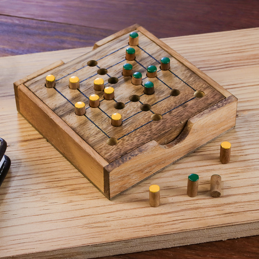 Hand Made Wood Pegs Board Game from Thailand - Strategy Square