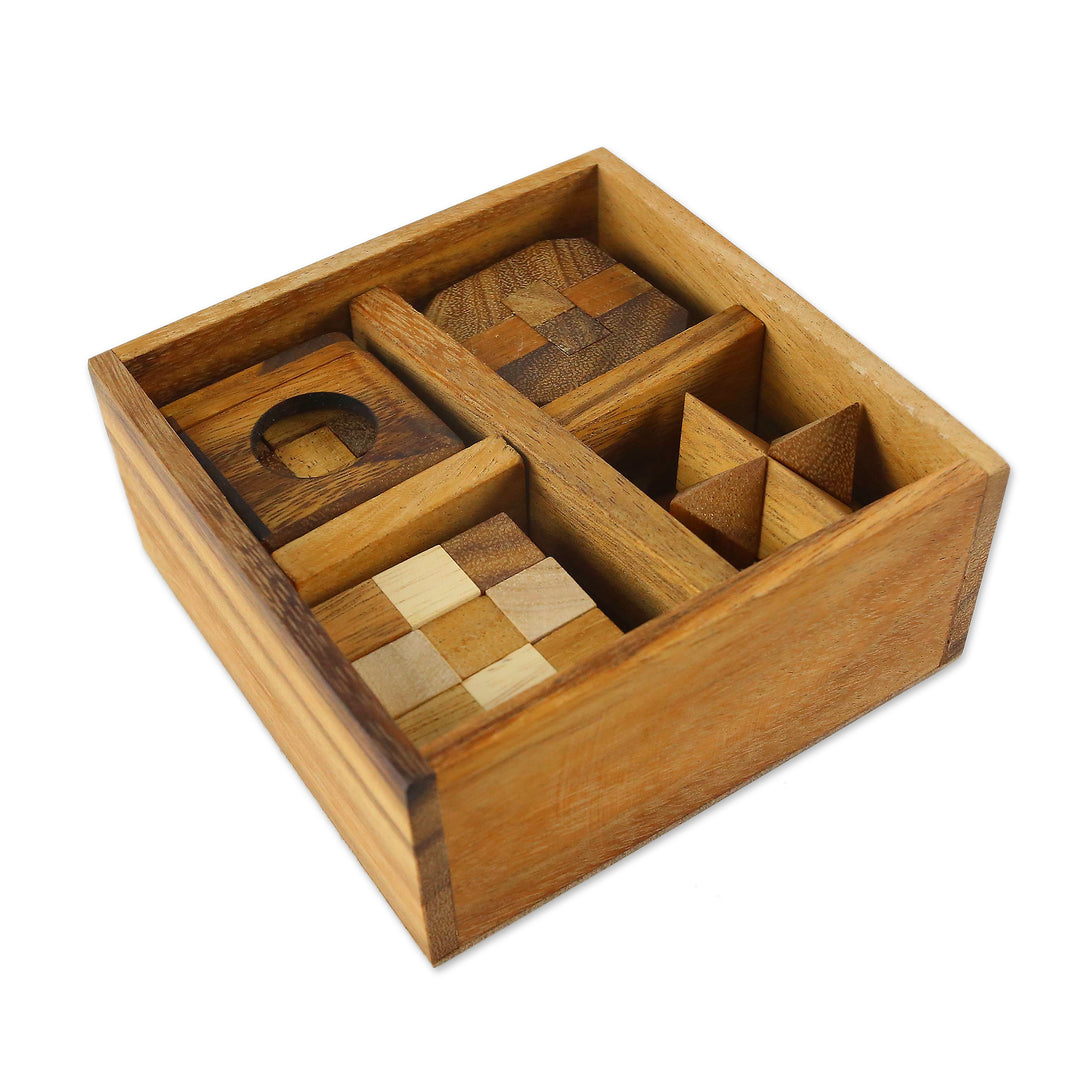 Handmade Set of Six Mini Wooden Puzzles from Thailand - Mini Puzzles